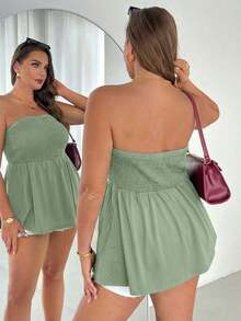 Blusa sin tirantes de rayas negras y blancas, versátil, cómoda y estilizadora, para mujer talla grande, ideal para primavera/verano, vacaciones y salidas, estilo europeo de verano - verde menta - Ver 5