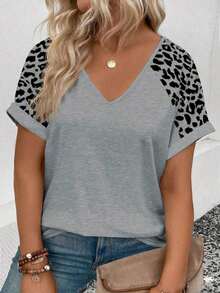 Selamara Camiseta casual versátil de talla grande con diseño de encaje y parches, nueva llegada para primavera/verano para mujeres - Gris - Ver 7