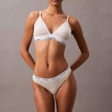 Calvin Klein Calvinklein Icon Logo Thong Underwear  Women  Panties QD5043  Thongs For Women Underwear - Steady Stripe / Pelican - 查看 1