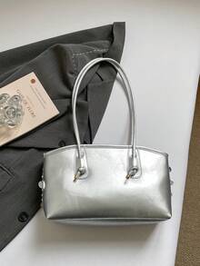 Bolso cuadrado de lentejuelas de moda nueva para primavera/verano, con cierre de cremallera, correas de hombro dobles, Body suave, gran capacidad y diseño minimalista ligero - Plateado - Ver 5