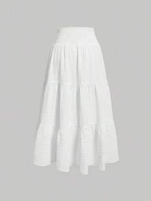 MOD Minimalist A-Line Skirt With Pleats And Drawstring In A Solid Color, For Casual Everyday Wear - White - View 2