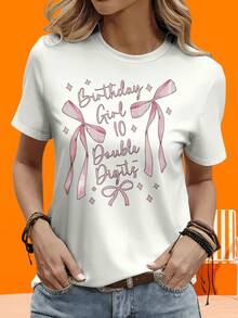 Camiseta de manga corta GraphicLadies para ocio al aire libre y en casa, 220g, camiseta con la frase "Birthday Girl 10 Double Digits Pink Ribbon" para mujer, regalo de celebración, top informal para vacaciones y fiestas al aire libre. - Blanco - Ver 4