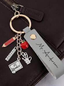 Teacher Appreciation Gift, Personalized Teacher Keychain, Custom Name Leather Keychain, Back To School Gift, End Of Year Teacher Gift - Multicolor - View 4