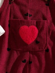 Baby Girls' Pink Striped Red Heart Print Cute Sweet Style Suspender Pants - Burgundy - View 3