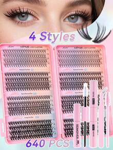 MEM 640Pcs Faux Mink Cluster Lash Kit, Professional DIY Eyelash Extension Set With Strong Glue, Remover & Precision Tools, Reusable Lashes For Salon-Grade Eye Makeup At Home - Black - View 3