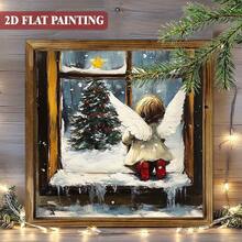 1 Piece Of Rustic Farmhouse Wooden Frame Christmas Angel Wall Decoration - 8x8inch Horizontal Snow Scene Window Painting, Featuring Red Boots, Winged Angel, And Pine Tree Scenery, Suitable For Mantel Or Door - Winter Landscape Holiday Decoration (Wooden) - 8*8inch(20*20cm) - 查看 4