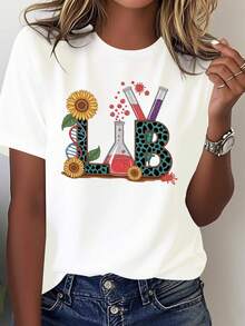 Cozy Comfy Lounge es una prenda de primavera/verano para mujer, camiseta con estampado gráfico de tubo de ADN de girasol LAB, cuello redondo, manga corta, top de moda casual, ropa elegante para fiestas, corte holgado, regalo para vacaciones, diseño divertido, ropa de uso diario, ropa suave y relajada para el hogar. - Blanco - Ver 11