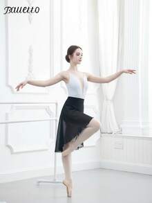 balletto 雪紡中長芭蕾舞裙 女款一體式繫腰純色舞蹈表演裙 練習運動裙 Balletcore 黑色 秋季 - 黑色 - 查看 5