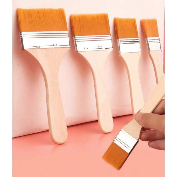 6pcs Nylon Paint Brushes, Short Wooden Handle Art Supplies For Watercolor, Acrylic, Wall Painting, Includes Small Soft Bristle Paint Rollers Suitable For Walls, Repairs, Cabinets, Fences, Edging