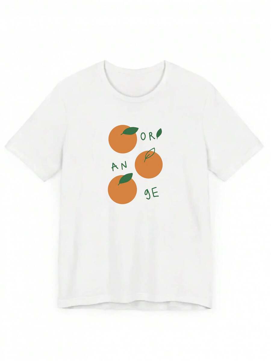 Women's Short-Sleeved T-Shirt, Personalized, New Spring/Summer 2026 Collection, With Cartoon Letter Print In Cherry Tomato Orange, Suitable For Summer, Y2K Clothing - Unisex Loose Cotton Short-Sleeved Round Neck T-Shirt, Urban Vintage Style. - 白色1 - 查看 1