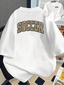New 180g Short-Sleeved T-Shirt, 1% Cotton, With Leopard Print On The Front And Back - Football Leopard Print - Fashionable Printed T-Shirt For Women, Short-Sleeved, Suitable For All Seasons,  Clothing - Can Be Worn As A Base Layer In Spring And Autumn Or Alone In Summer, Unisex. - 白色 - 查看 7