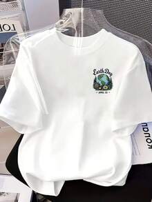 New 180g Short-Sleeved T-Shirt, 1% Cotton, With Front And Back Prints - Earth Day, Turtle - Fashionable Printed T-Shirt For Women, Your Best Choice! - Suitable For Layering In Spring And Autumn, Or Alone In Summer, Unisex Style. - 白色 - 查看 3