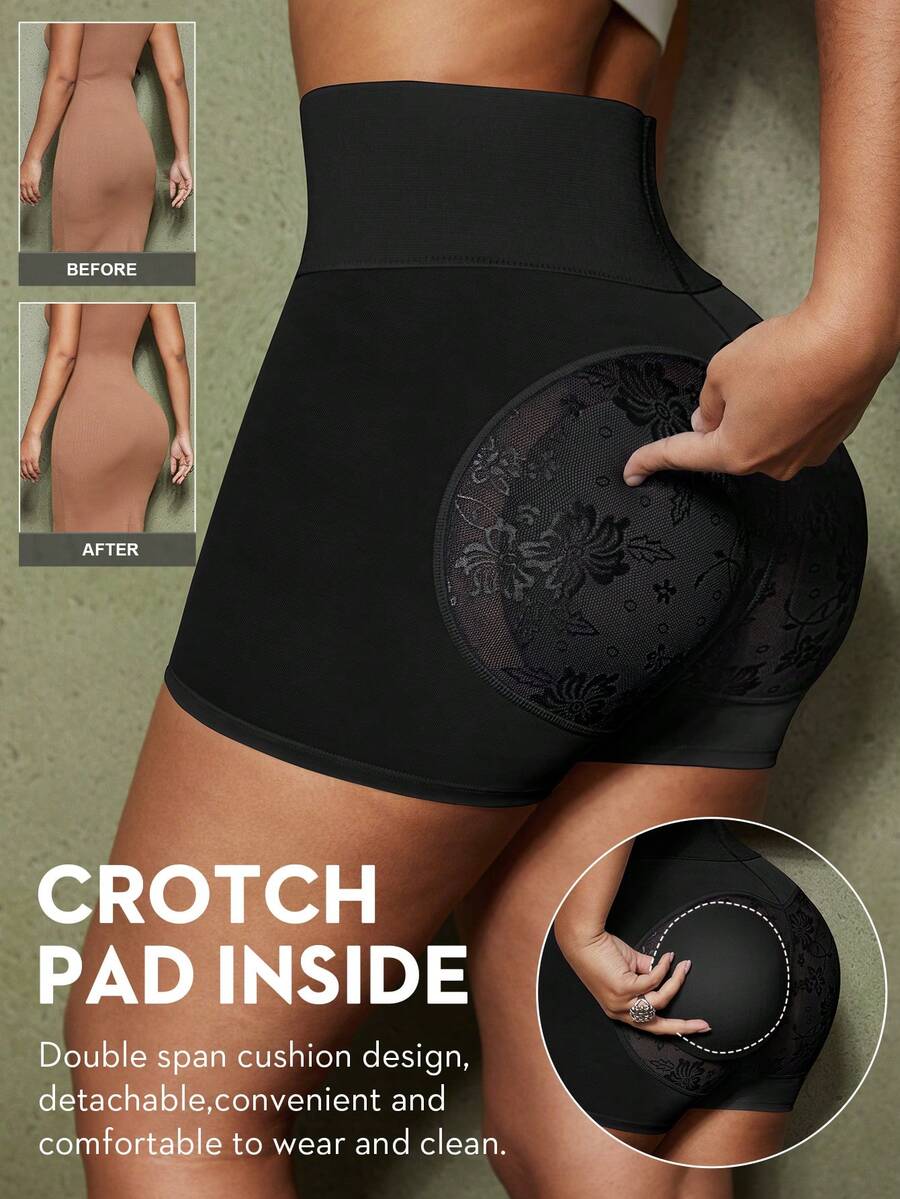 1pc Women Shapewear Shorts, Tummy Control, Butt Lifting, Removable Padded Panty - Black - View 1