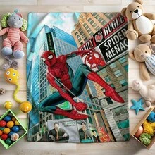 Marvel 1pc S-Pider-Man Print Blanket,Retro Cartoon Style Throw Blanket,Cartoon Character Printed Blanket,All-Season Universal Nap Blanket,Character Home Decor Blanket,Modern Fashion Gift Suitable For Home Bedroom Bed Sofa Office Lunch Break Cover Picnic Blanket - 彩色 - 查看 2