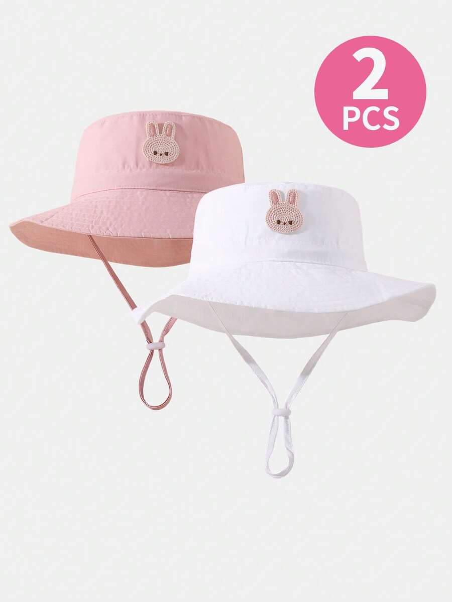 2pcs Kids Sun Hat With Rabbit Decoration, Chin Strap, Breathable Summer Sun Protection Hat, Suitable For Toddlers - Multicolored Rabbit - View 1