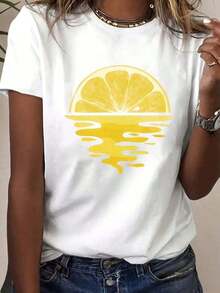 Camiseta de manga corta para mujer, camiseta de manga corta con estampado de letras Lemon Sunset para mujer - Blusa casual de cuello redondo, atuendo casual de primavera y verano, top con estampado de limones, lavable aáquina, no de tela de punto para atuendos casuales y ocasiones informales 8VKJ - Blanco - Ver 6