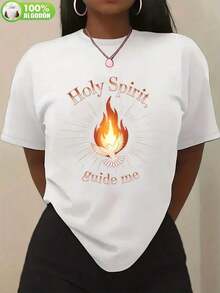 1PiezaModaInformalParaHombresYWomenCamiseta-Blanca-para-Mujer---Diseño-Gráfico-de-Llama-del-Espíritu-Santo,-Algodón-Suave-y-Transpirable,-Corte-Holgado-para-Iglesia,-Oración-o-Uso-Diario,-Ropa-Religiosa-Espiritual,-Estilo-Casual,100%El algodón es versátil, fácil de combinar, adecuado para el uso diario, el estilo urbano, los conjuntos de vacaciones y los atuendos de fin de semana. - Blanco - Ver 7
