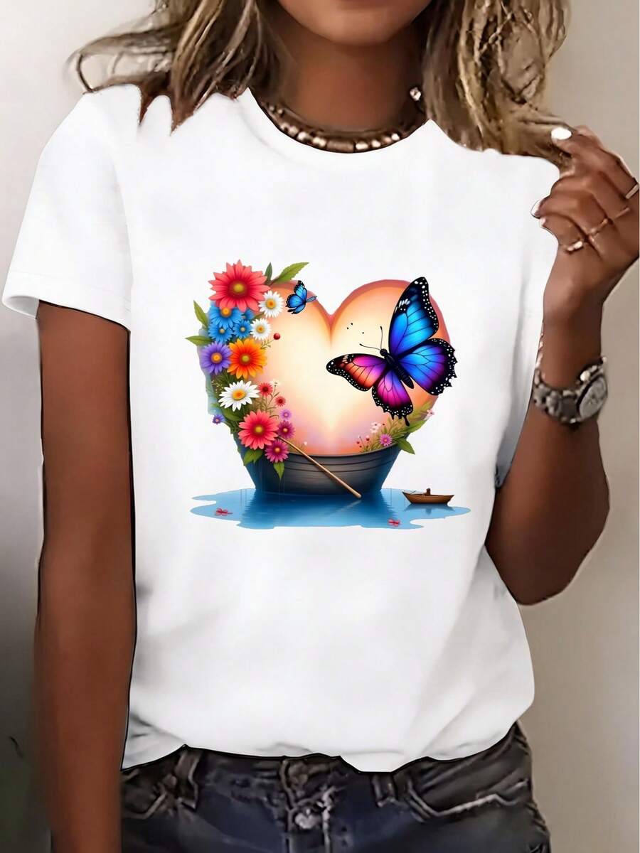 Blusa de manga corta para mujer - Cuello redondo, top de doble propósito casual y formal, adecuada para viajes, playa y citas. |   Artículos esenciales lavables a máquina para el guardarropa de primavera y verano. |   Blusa versátil adecuada para regalar, para vacaciones y para uso casual diario. Top cómodo y versátil de manga corta. - Blanco - Ver 1