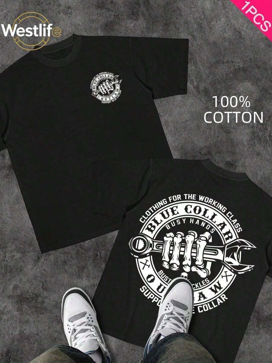 Cute Unisex Premium Casual T-Shirts, Men's Graphic Tee, Dirty Hands Clean ❤️ Money Daily Wear 100% Cotton Unisex Gift Idea For Him Or Her Urban Fashion Top - 黑色 8 - 查看 1