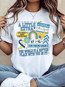 TrendyT T-Shirt With Awareness Design Featuring A Small Additional Text, Rainbow Heart Print And Ribbon, For Casual Wear And Awareness Events, Everyday Use. - White - View 3