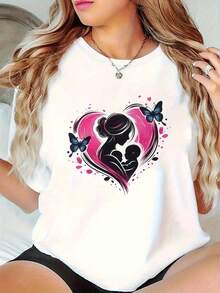 Suave1pc Women's White Maternity Mom & Me Heart & Butterfly Print T-Shirt - Soft Stretchy Breathable Round Neck Short Sleeve Tee For Casual Summer Wear, Outdoor &, Maternity Shirts, Apparel, Butterfly Design, Comfortable Fit, Machine Washable, Mom And Me Design, High Elasticity, Shirt, MomscuteNew Arrival - 白色 - 查看 6