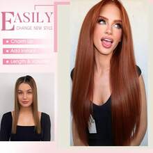 24 Inch Straight Clip-In Hair Extensions, Orange-Red Color, Women's Synthetic Hair Clip-In Hairpieces, Suitable For Women - Burnt Orange - View 6