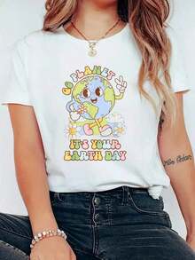 Go Planet Es Tu Día de la Tierra - Camiseta Retro de Mujer con Estampado de la Tierra para Maestras, Camiseta Casual de Manga Corta con Cuello Redondo, Cómoda para Primavera y Verano, Ropa de Mujer, blusa casual mujer, playeras de mujer algodón - Blanco - Ver 1