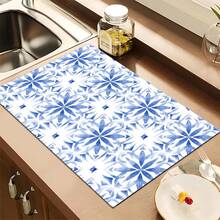 1pc Retro Pattern Retro Printed Absorbent Dish Drying Mat, Home Decor, Suitable For Espresso Machine Countertop, Sink Drain Mat, Soft Faucet Pad, Bathroom Cup Mat, Kitchen & Bathroom Accessories - Multicolor - View 5