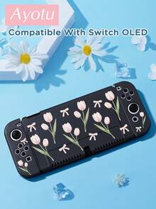 Ayotu 1個粉色鬱金香圖案超薄TPU透明保護殼，相容於Switch OLED/Switch/Switch Lite/New Switch2(2025)，支援底座設計，無需拆卸，防震防塵，多色可選 - 彩色 - 查看 16