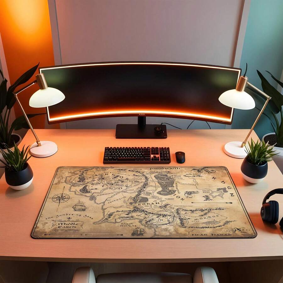 Vintage Fantasy World Map Gaming Mouse Pad XXL Large Desk Mat Anti-Slip Rubber Base Extended Mousepad Waterproof Old Parchment Mythical Realm Keyboard Desk Pad For Office Home Hardcore Gamer Gift - View 1