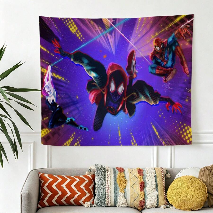 1pc Spider-Man Happy Birthday Backdrop Marvel Superhero Boy Party Decoration Cartoon Photography Background Indoor Holiday Gathering Scene Layout Cake Table Wall Tapestry Anime Fan Birthday Party Props Wall Hanging Decor - 多色 - 查看 1