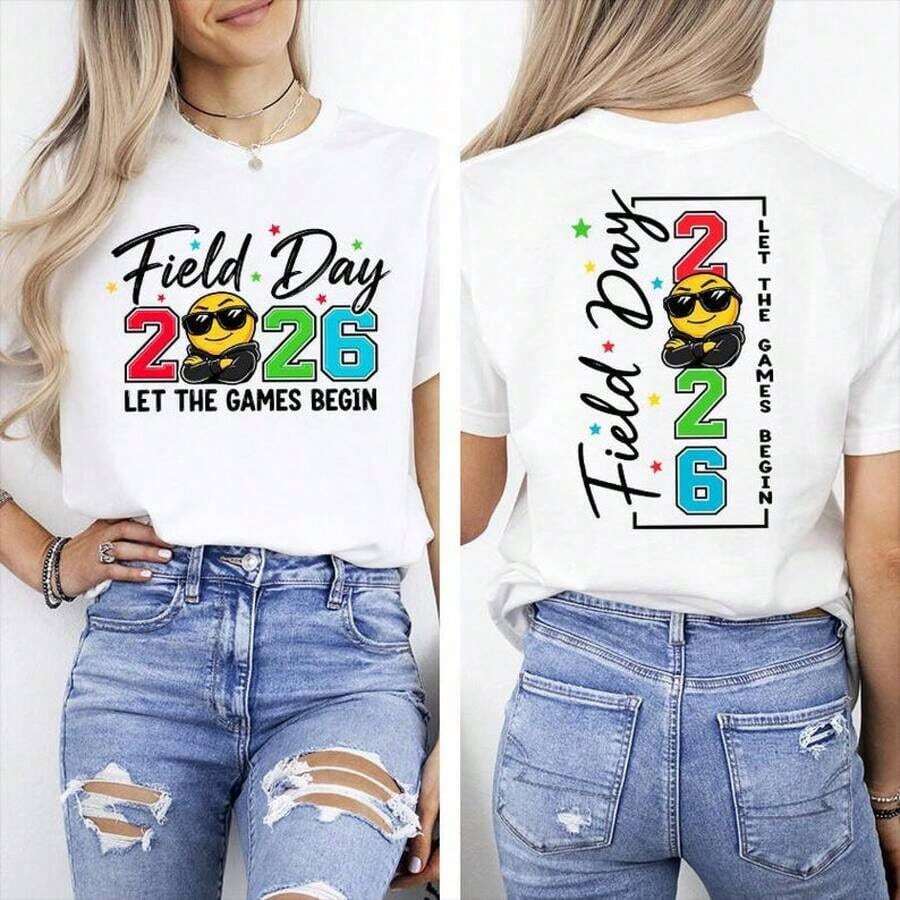 Stylish Casual T-Shirt For Women, Stylish Casual T-Shirt For Women, Field Day Let The Games Begin Shirt 2026 Last Day Of School Teacher Tee - 白色 - 查看 1