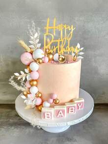 50pcs Cake Metal Decorative Ball, Green Goldn Sphere Cake Decorations, Boho Style Cake Decor, Green Goldn, Platinum, Pearl Balls, Happy Birthday Cake Topper, Wedding, Christening, BabyShower, Birthday Party Cake Decor, Boho Theme Party Supplies - Pink and White Gold Cake Decorations - View 6