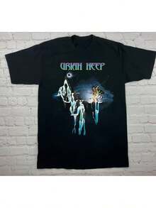 Oversized Casual T-Shirt, 100% Retro And Modern 2026. High-Quality Casual T-Shirt With Uriah Heep Demon 2026 Print. Modern Printed T-Shirt For Men. Loose Fit, Breathable And Soft. Suitable For Men's Daily Wear, At Home, In The Office, At Parties, Meetings And Travel. - 黑色 - 查看 1