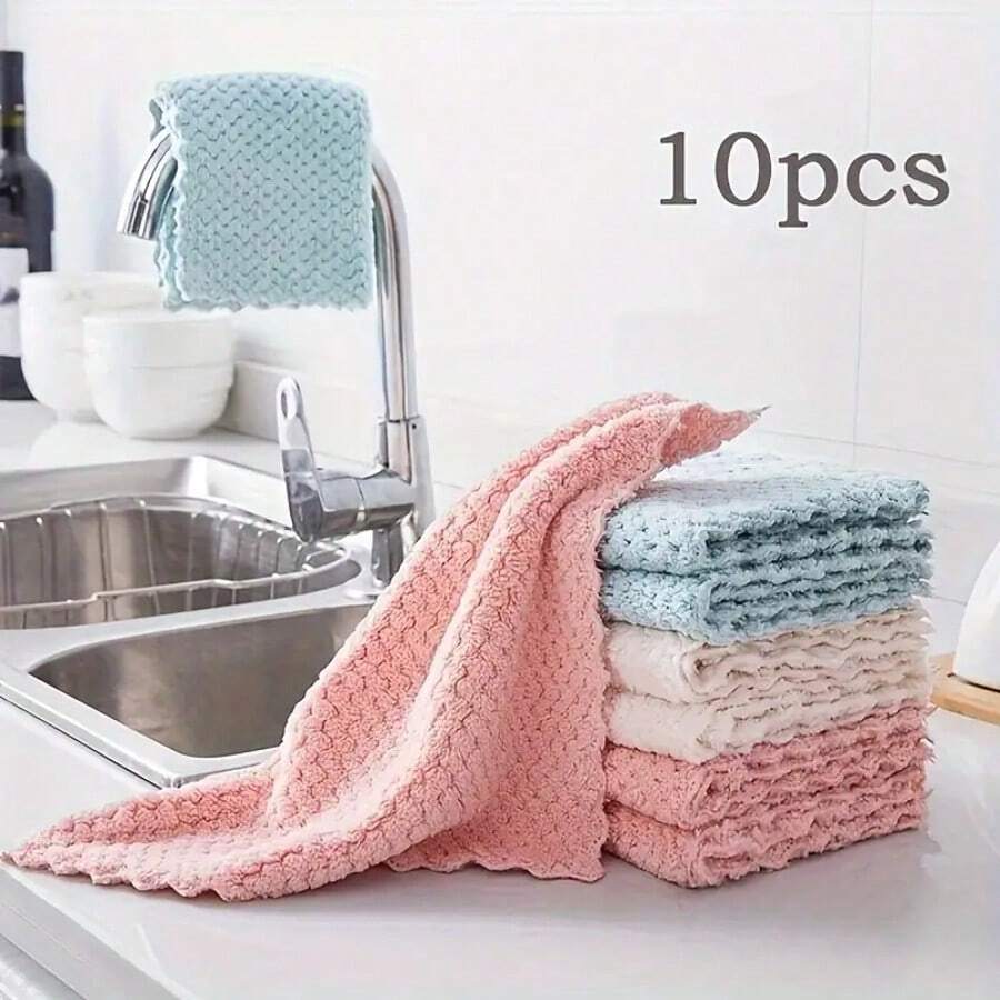 10/20pcs Of Double-Sided Dishwashing Cloths, Ideal For Kitchen Cleaning, Featuring A Non-Shedding Plaid Design, Effective As A Stain Remover Scouring Pad, Assorted Styles Available. - 混色鳳梨格抹布10條 - 查看 1