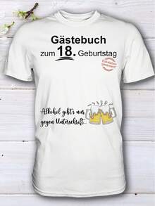 18th Birthday Autographed Shirt, Autographed Shirt With Guest List, Casual Crew Neck Shirt, Party Decoration, Commemorative Souvenir, Soft And Comfortable, Suitable For Casual Activities, Unisex, Collectible Shirt, Loose And Comfortable - 白色 - 查看 1