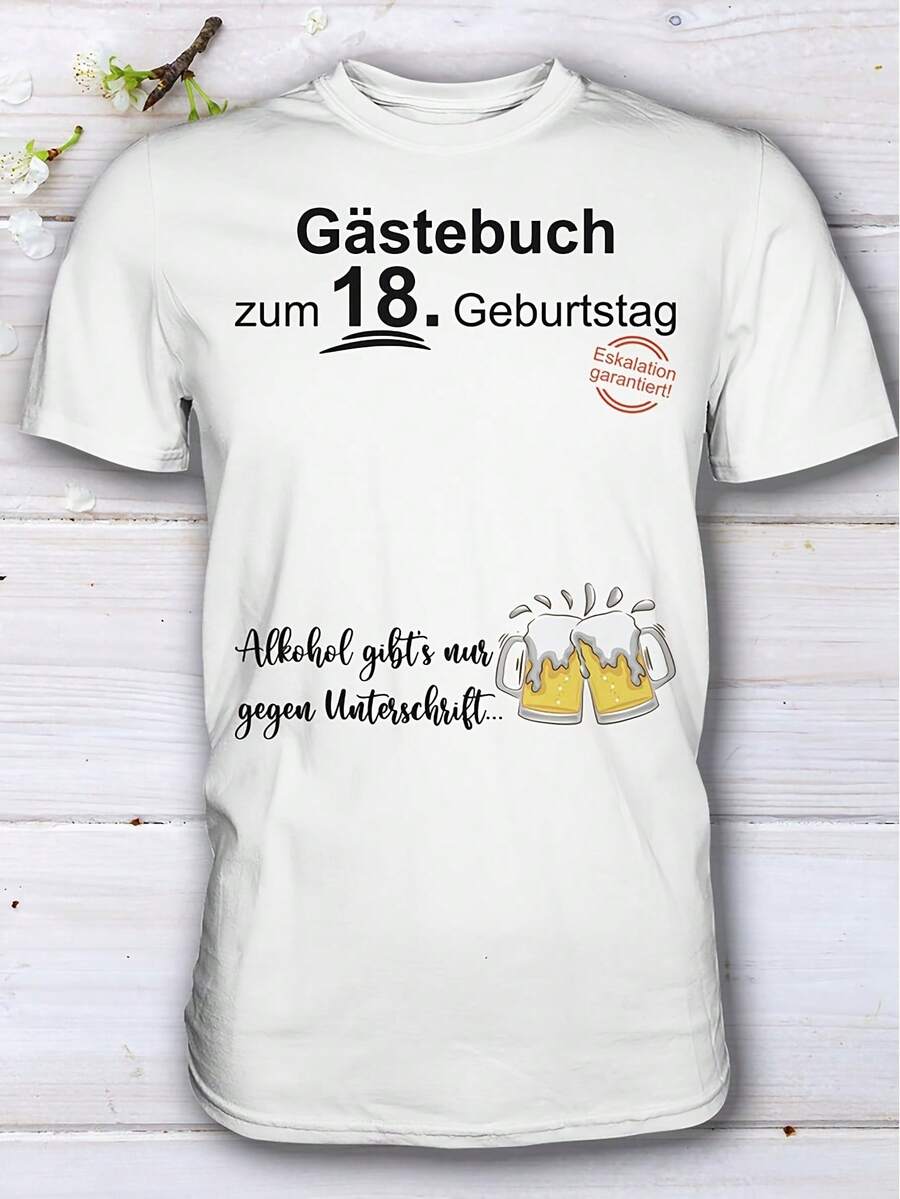 18th Birthday Autographed Shirt, Autographed Shirt With Guest List, Casual Crew Neck Shirt, Party Decoration, Commemorative Souvenir, Soft And Comfortable, Suitable For Casual Activities, Unisex, Collectible Shirt, Loose And Comfortable - 白色 - 查看 1