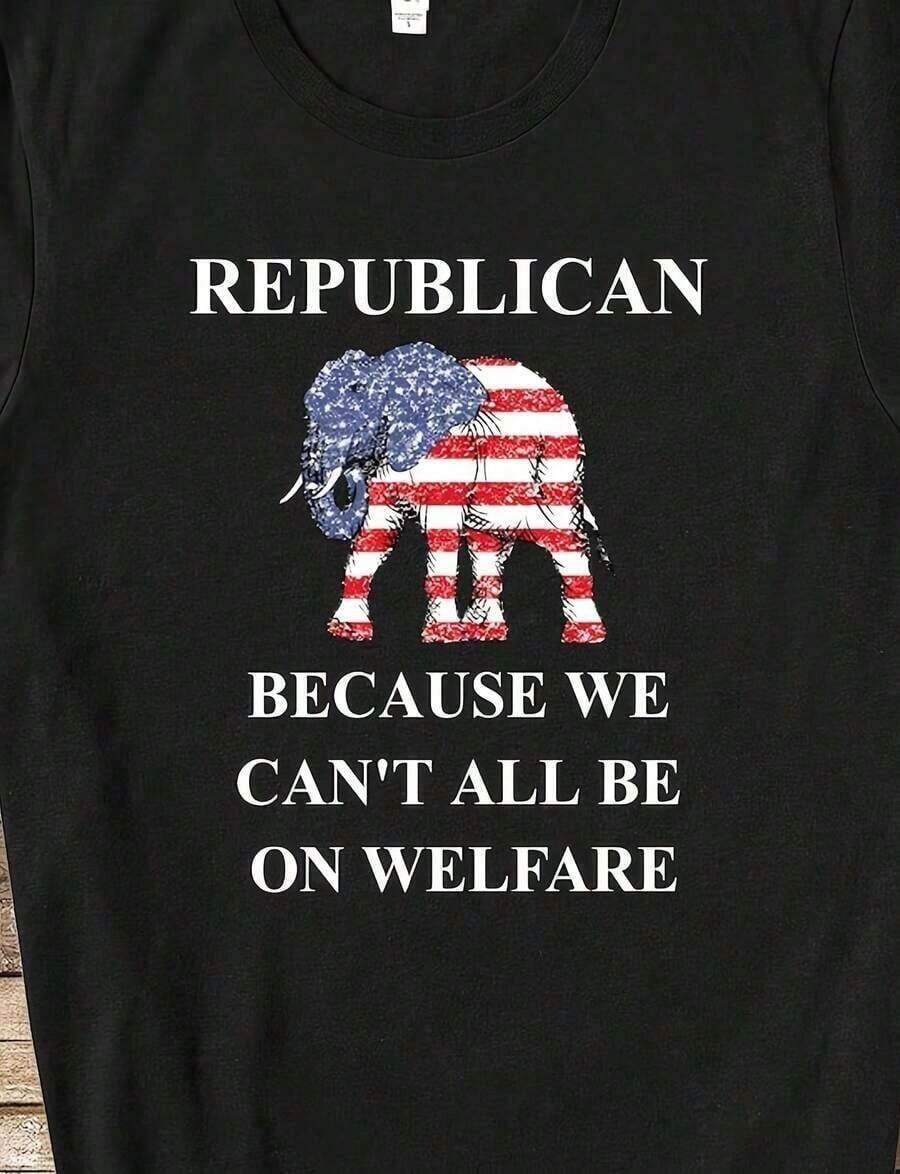 100% Cotton T-Shirt, Republican, Elect, Republican Party Vote, Conservative Republican, Republican Hir, Republican Gif220g, Heavyweight, 100% Cotton. Butterfly Print. Unisex Sizes. Inspirational Crew Neck T-Shirt. Cute And Beautiful Summer Top Inspired By Y2K Style, Perfect For Outdoor Activities, At Home, At Work, Or For Street Wear. Casual, Loose-Fitting T-Shirt For Everyday Wear. - 黑色 - 查看 1