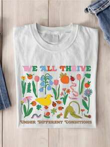 We All Thrive Under Different Conditions, Neurodivergent T-Shirt, Teacher Gift, Autism Awareness T-Shirt, Special Education Teacher EW-306 - 白色 - 查看 1