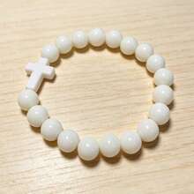 1pc 8MM Natural Stone Cross Healing Bracelet, Gift For Christians And Prayer - White Turquoise - View 7