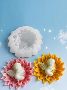 1pc Floral Angel Silicone Mold, DIY Fragrance Sleeping Angel Plaster Resin Candle Silicone Mold - A-White - View 5