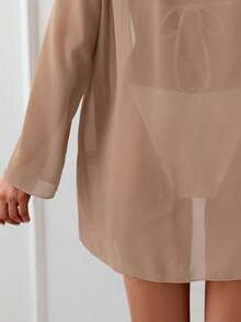 Swim Basics Kimono de manga larga de unicolor para mujer como cubierta casual - Caqui - Ver 4