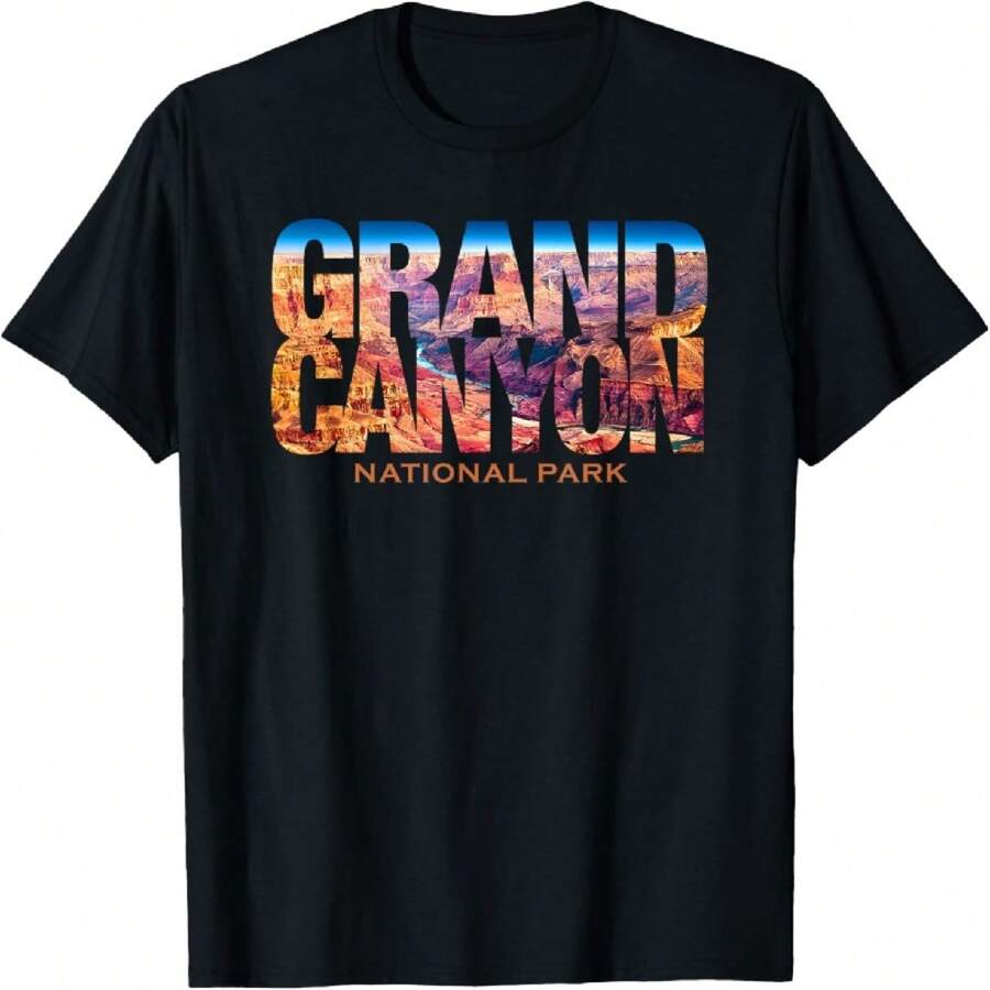 Vintage Grand Canyon National Park Souvenir Shirts Grand Canyon National Park Photo Text Hiking T-Shirt Unisex-Adults Black Small Classic Fit Short Sleeve - 黑色 - 查看 1