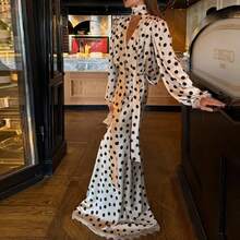 New Spring Collection Women's Dress, Retro Polka Dot Style, V-Neck, Puff Sleeves And Defined Waist - 白色 - 查看 4
