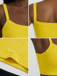 Camiseta corta de tirantes gruesos simple para mujer, adecuada para primavera y verano, estilo casual/streetwear/Y2K, se puede combinar con oficina/hogar/streetwear/discoteca, una opción ideal para blusas casuales de verano en color blanco - Amarillo - Ver 9