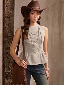 in mangas estilo BOHO vintage casual de estilo campestre americano, uso básico diario para otoño/invierno - Albaricoque - Ver 3