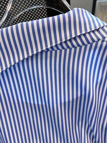 Camisa de manga larga con cuello alto a rayas para mujer de talla grande, adecuada para ir a trabajar, salidas, vacaciones, tops de primavera/verano - Azul - Ver 3