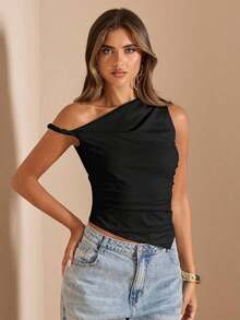 Blusa de verano para vacaciones en la playa, elegante, con hombros descubiertos y cuello asimétrico, para conciertos, actuaciones, festivales de música, conciertos, country, clubes, nuevos estilos sexy de primavera y verano - Negro - Ver 6