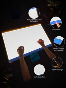 Elapoid 1个LED钻石画灯板，超大艺术家描图灯箱，超薄可调亮度艺术工艺DIY LED描图灯板，适用于纹身、绘画、直播、素描、模板制作、圣诞节和万圣节礼物（尺寸：A2/A3/A4/A5；颜色：黑色/红色/蓝色/黄色） - 藍色 - 查看 7