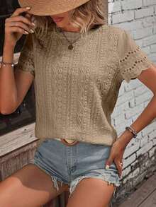 Camiseta con bordado con ojal ribete en abanico - Caqui - Ver 7